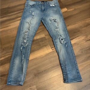 Mens Waimea Skinny Fit Light Wash Distressed Jeans Size 36W x 32L